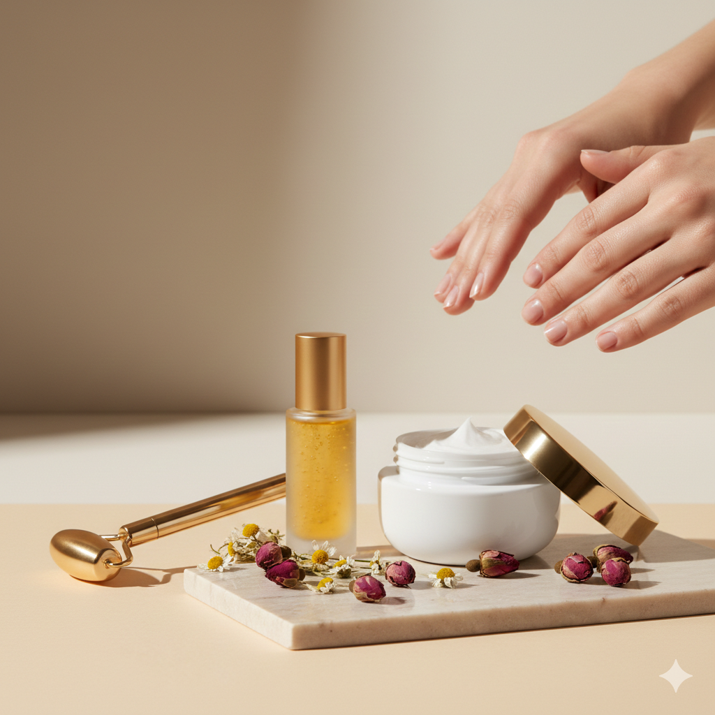 LUMERA Premium Serum - Luxury skincare bottle on marble surface